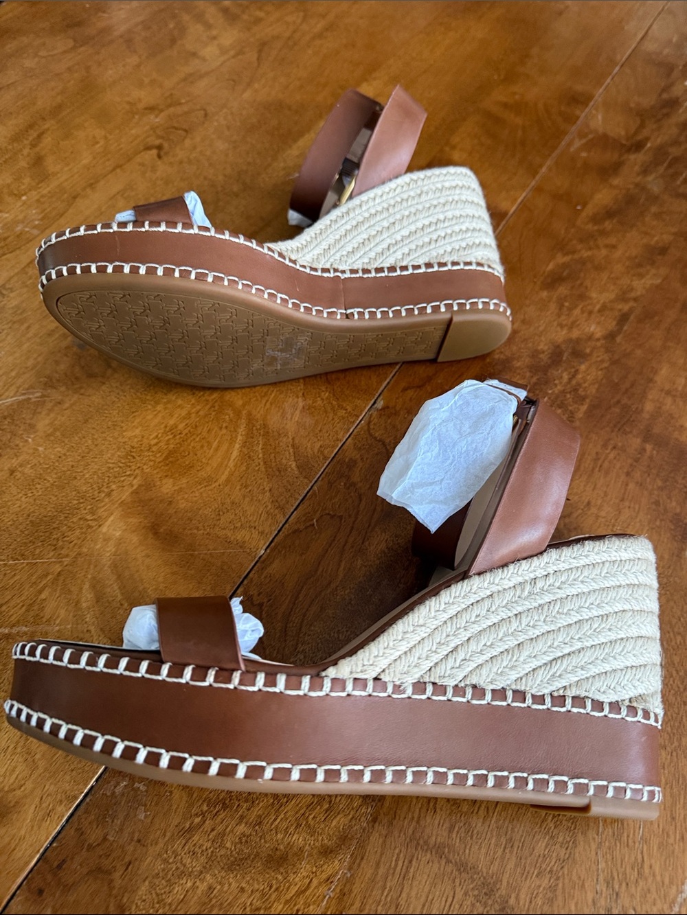 Lauren Ralph Lauren Brown and Cream Espadrille Wedge Sandals